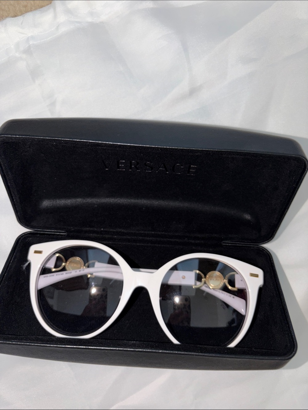 Versace White Round Sunglasses with Gold Medallion Accents
